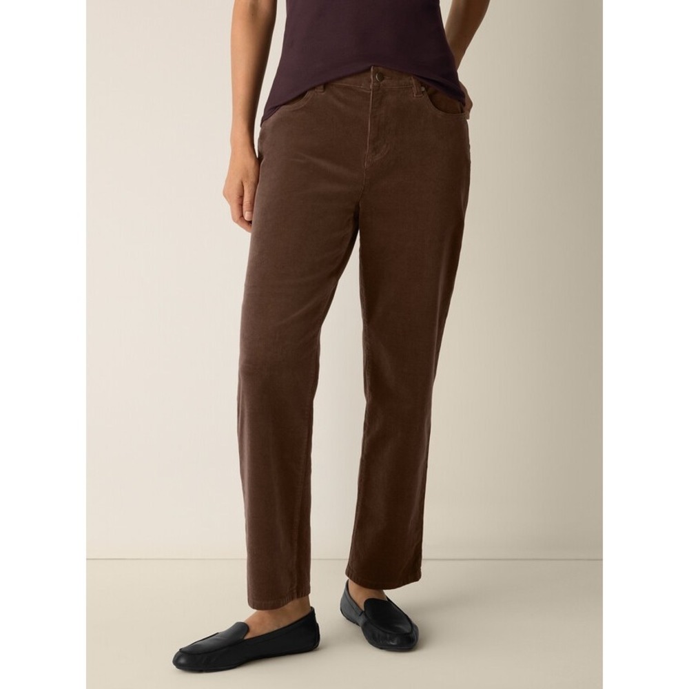 Eileen Fisher Organic Cotton Stretch Corduroy Straight Pant Brown High Rise 4